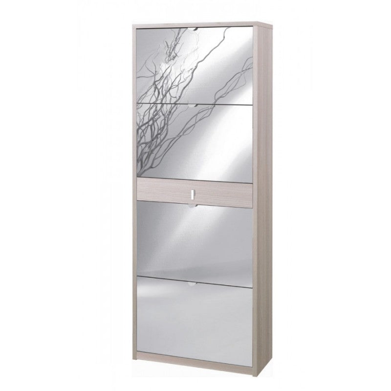 Étagère à chaussures avec quatre portes miroir et un tiroir en Light Olmo 63x29x h164 cm