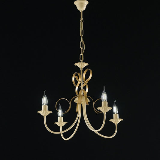 Lustre en fer Ivoire mariné Or quatre lumières 61x h47 cm