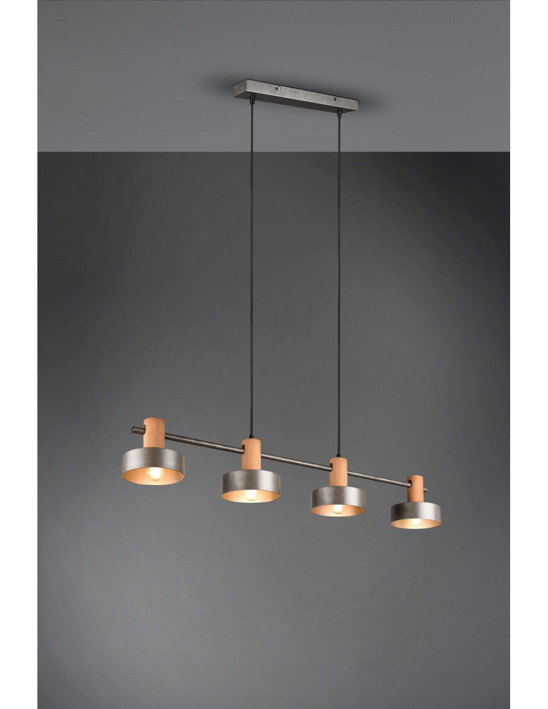 Gaya Suspension 4xE14 Nickel Antique Et Bois L90 cm Trio Luminaire