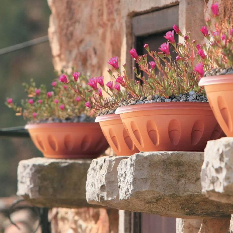 Bama D40 Vase en résine couleur terre cuite avec soucoupe