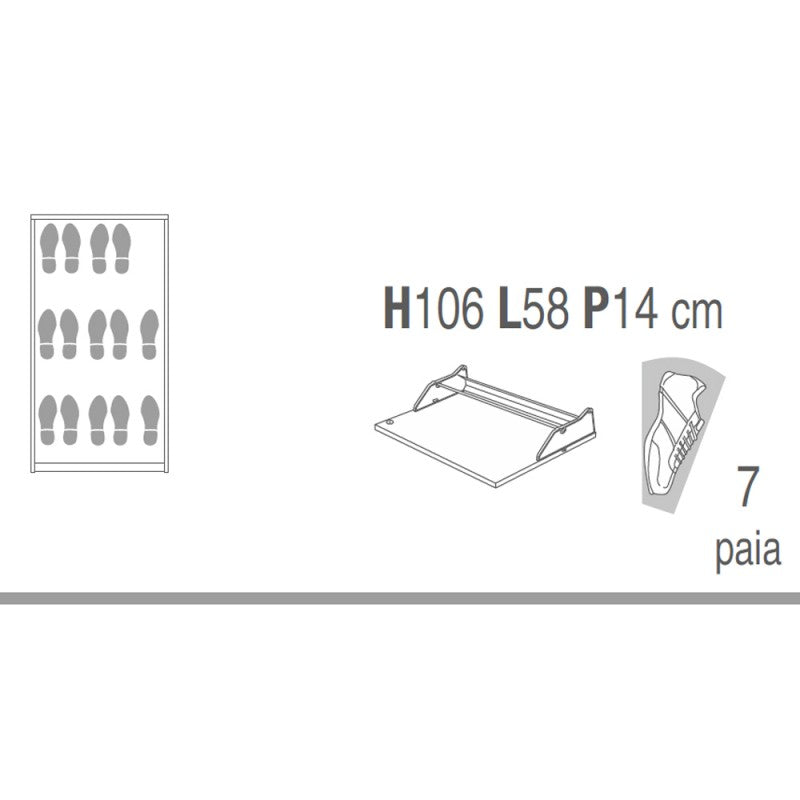 Étagère à chaussures fine et peu encombrante à trois portes en Frêne Blanc 63x18x h117 cm