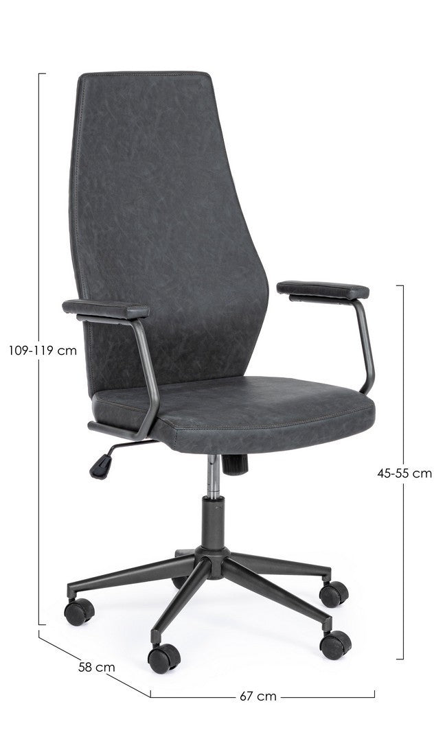 Fauteuil de bureau à dossier haut en simili cuir noir Jamie