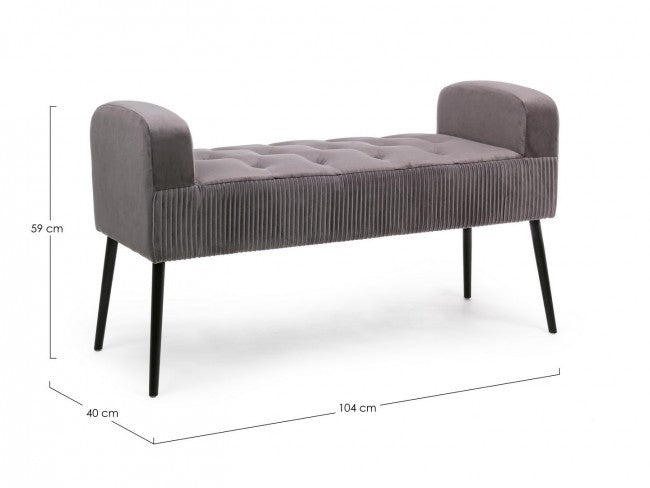 Banquette en velours gris style design 104x40x59