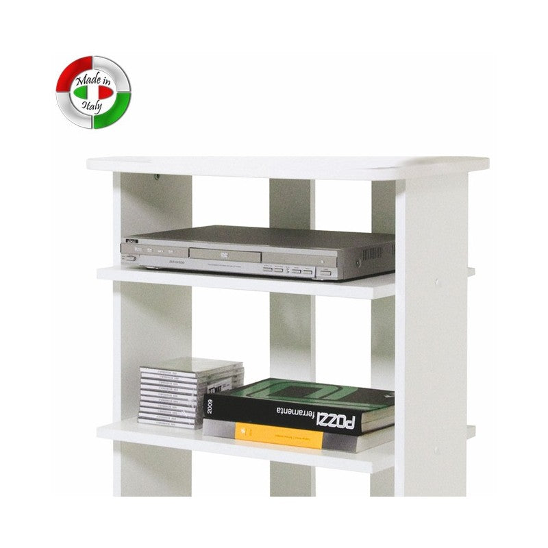 Chariot meuble TV en frêne blanc avec 3 étagères 60x45xH 81 cm