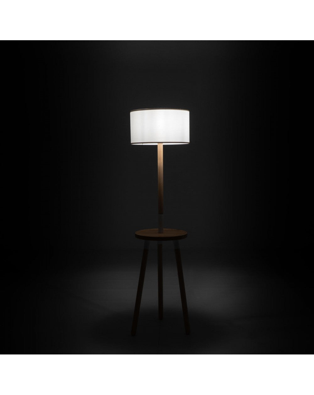 Lampadaire Acrux en tissu blanc et bois STS