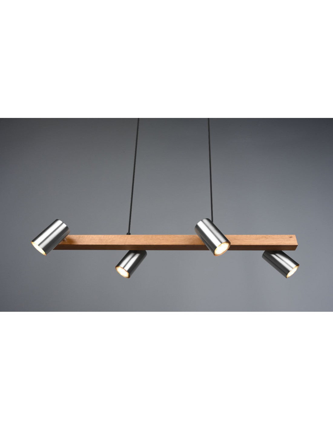 Lustre linéaire en bois et nickel 4 spots cylindriques orientables Marley Trio Lighting