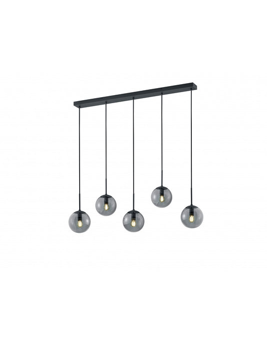 Suspension En Ligne 5 Sphères Verre Fumé Balini Anthracite Trio Lighting