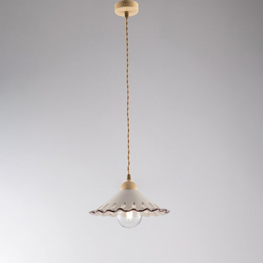Lustre avec câble en tissu Décape Ivoire une lumière Abat-jour en céramique blanche 30x h15 cm