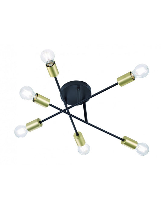 Plafonnier Design Minimal 6 Lumières Réglables Croix Trio Noir et Or Éclairage