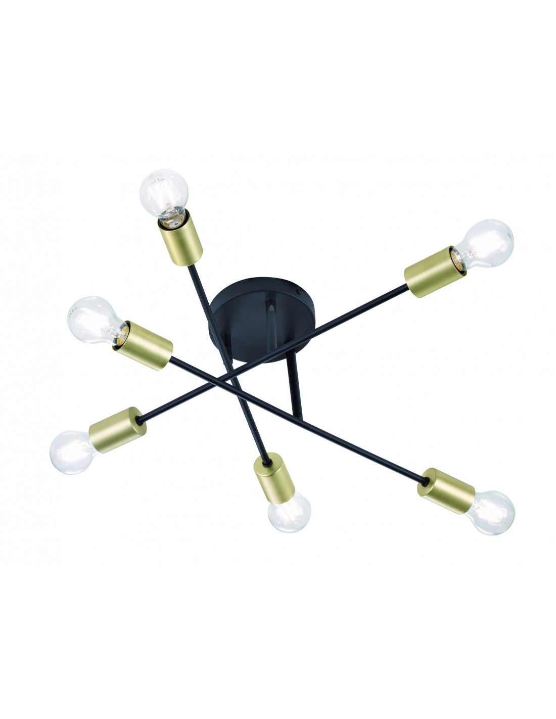 Plafonnier Design Minimal 6 Lumières Réglables Croix Trio Noir et Or Éclairage