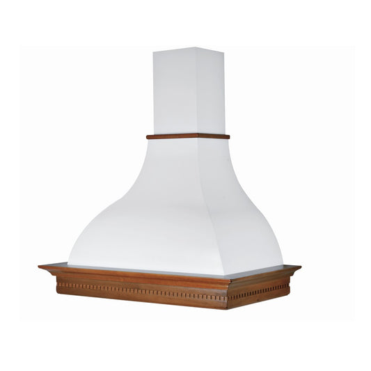 Hotte de cuisine rustique blanche RAFFAELLO avec cadre en bois incrusté couleur noyer évite 90 cm