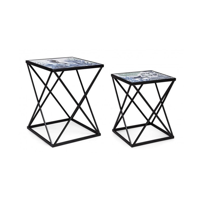 Ensemble de tables basses 2 pièces en acier noir motif marin REEF K04