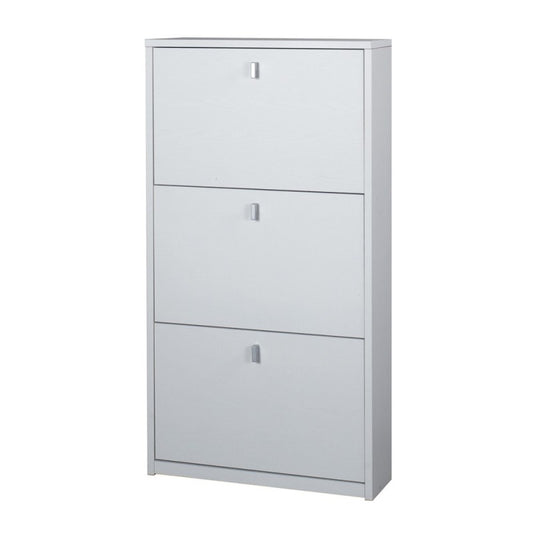 Étagère à chaussures fine et peu encombrante à trois portes en Frêne Blanc 63x18x h117 cm