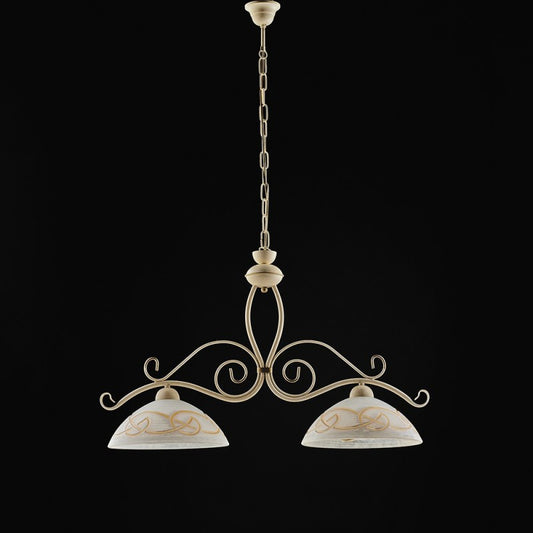 Lustre en fer Décape ivoire finition Gold deux lumières 81x h50 cm