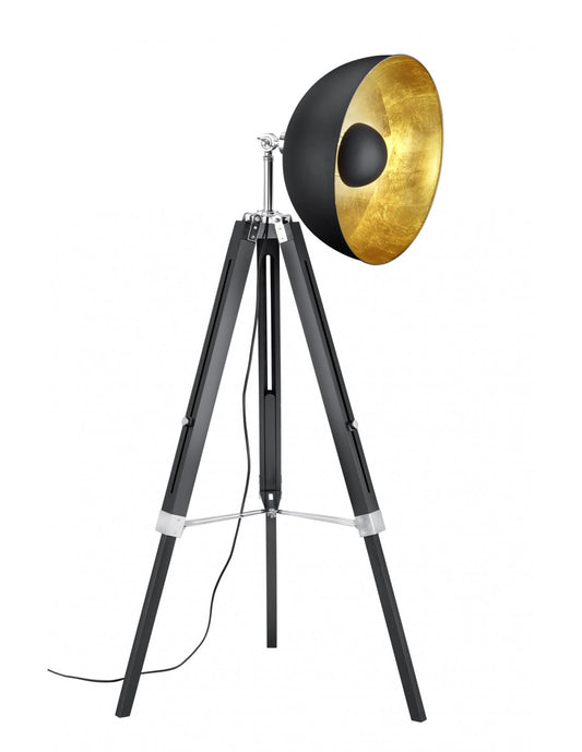 Lampadaire Vintage Tripode Parabole Noir et Doré Liège Trio Lighting