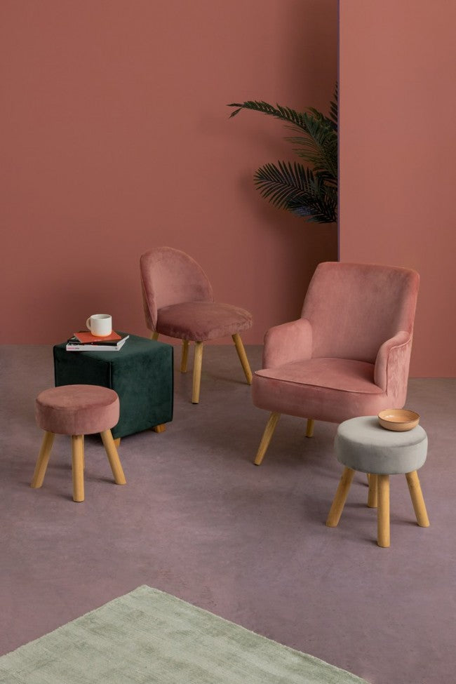 Fauteuil de salon vintage en velours Rose Antique ADELINE 60x67x h79 cm