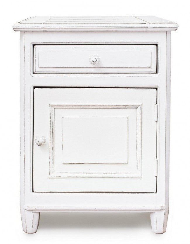 Table de chevet Colette en bois blanc 1 porte 1 tiroir 50 x 40 x 65 cm