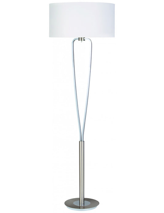 Lampadaire moderne Paris II en nickel avec abat-jour blanc Trio Lighting