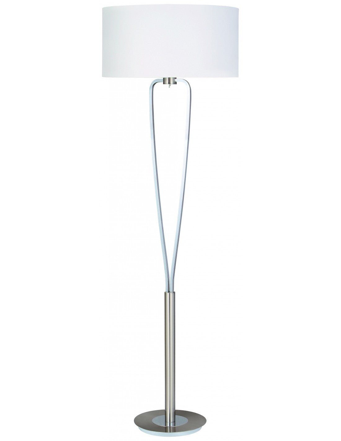 Lampadaire moderne Paris II en nickel avec abat-jour blanc Trio Lighting