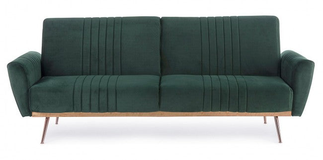 Canapé lit trois places en velours Vert Foncé JOHNNY 210x83x h85 cm