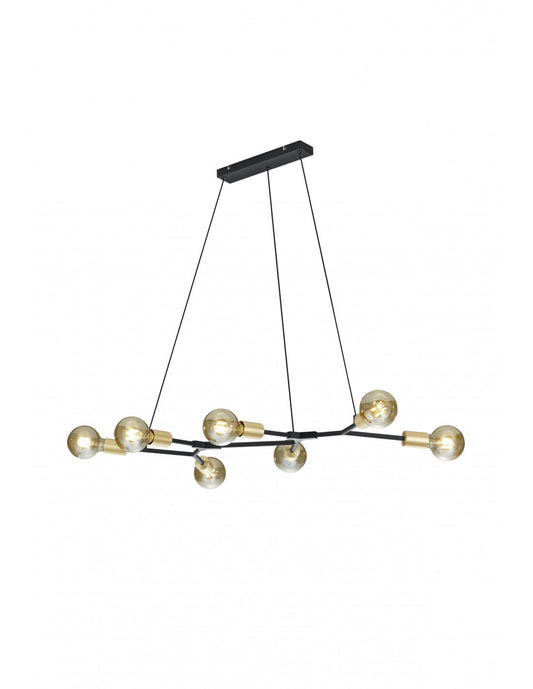 Lustre à Suspension Minimale 7 Lumières Croix Noir et Or Trio Éclairage
