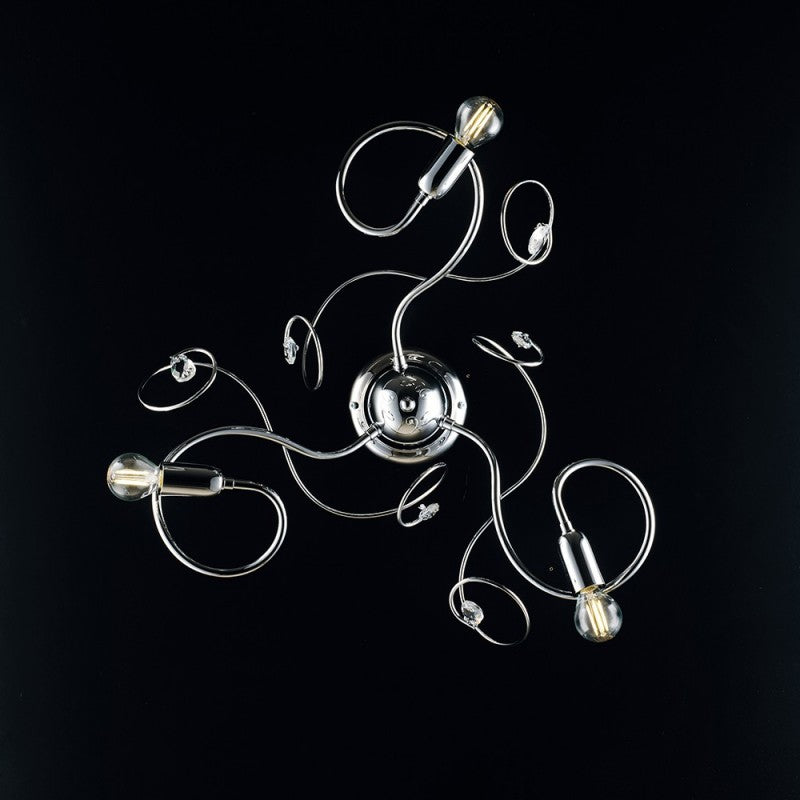 Plafonnier en fer chromé poli avec strass en cristal 3 lumières 47xh.21 cm