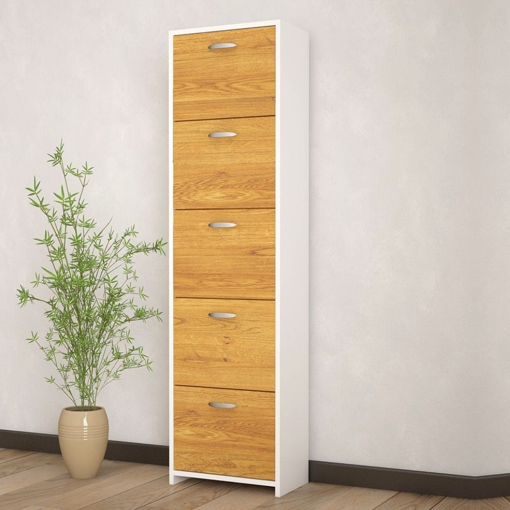 Range-chaussures 851980 5 portes pliantes double profondeur en chêne