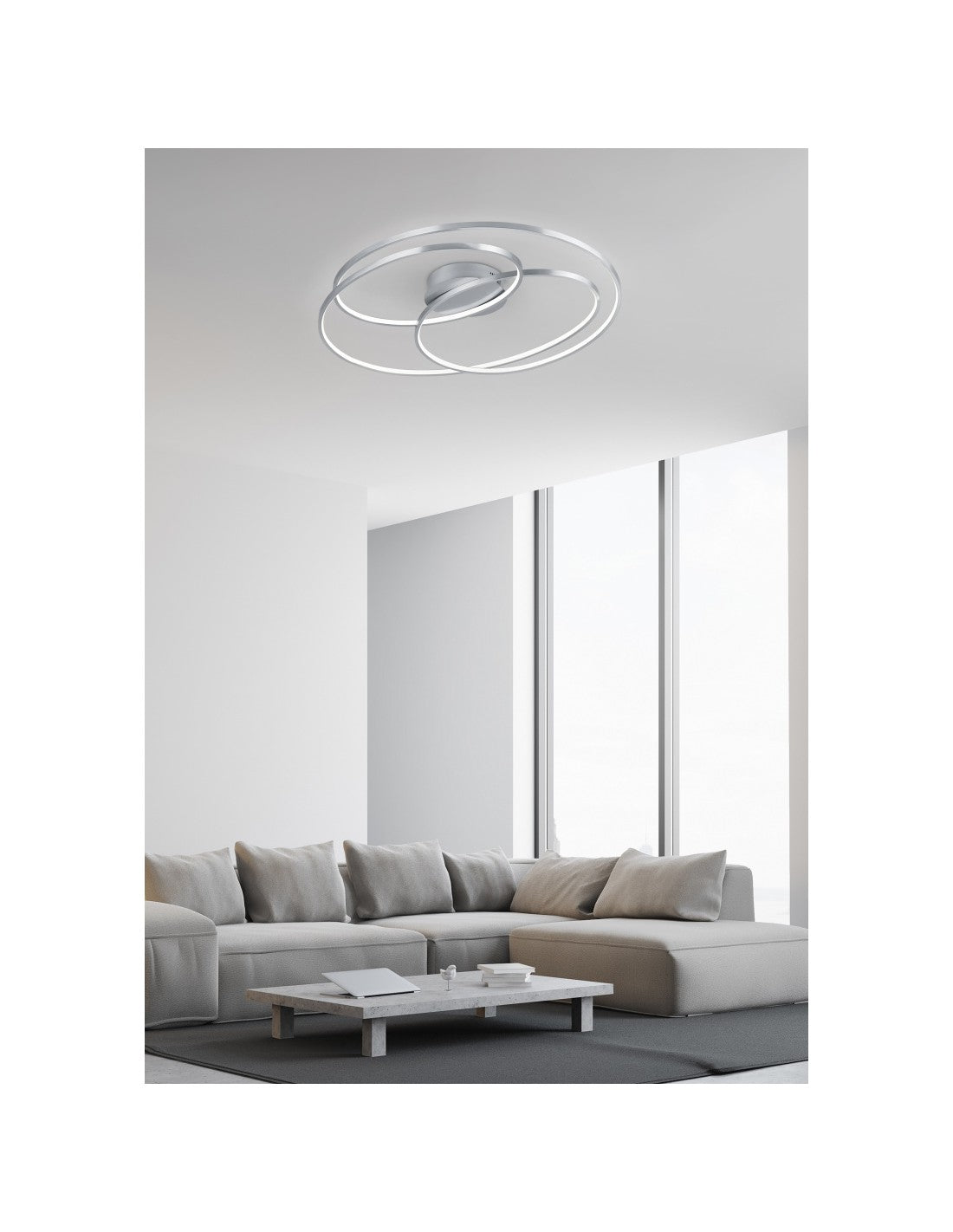 Plafonnier Gale 3 Cercles Nickel Mat LED 38,5w Dimmable L60 cm Trio Lighting
