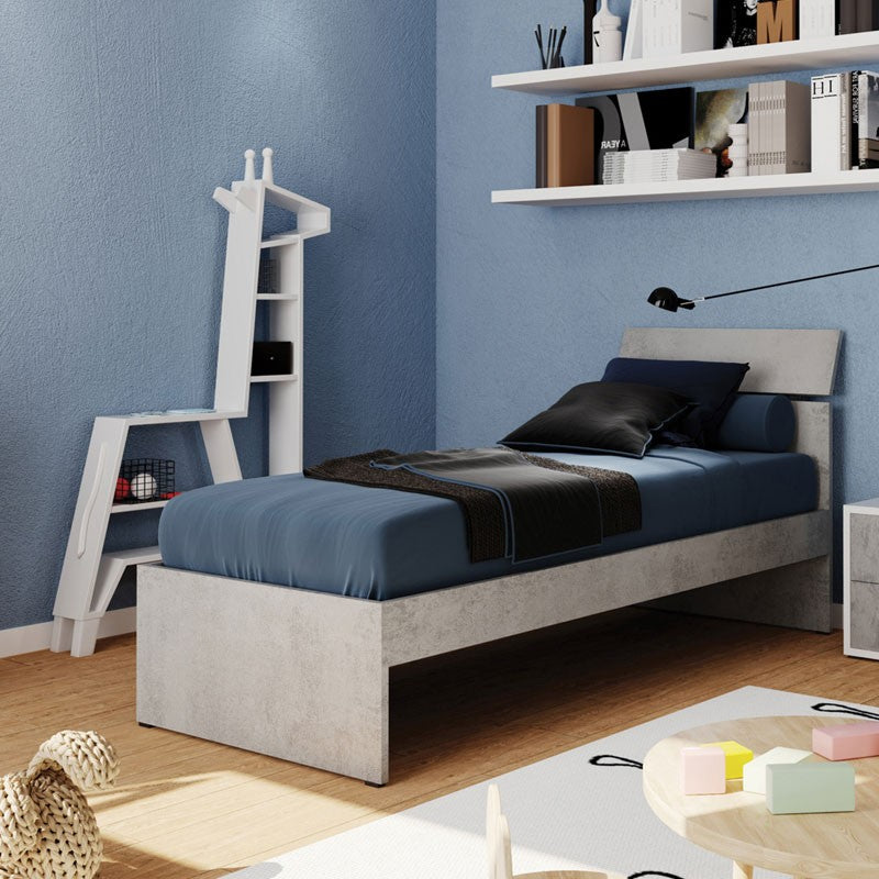Lit simple pour chambre couleur gris béton 200x85xH 98 cm