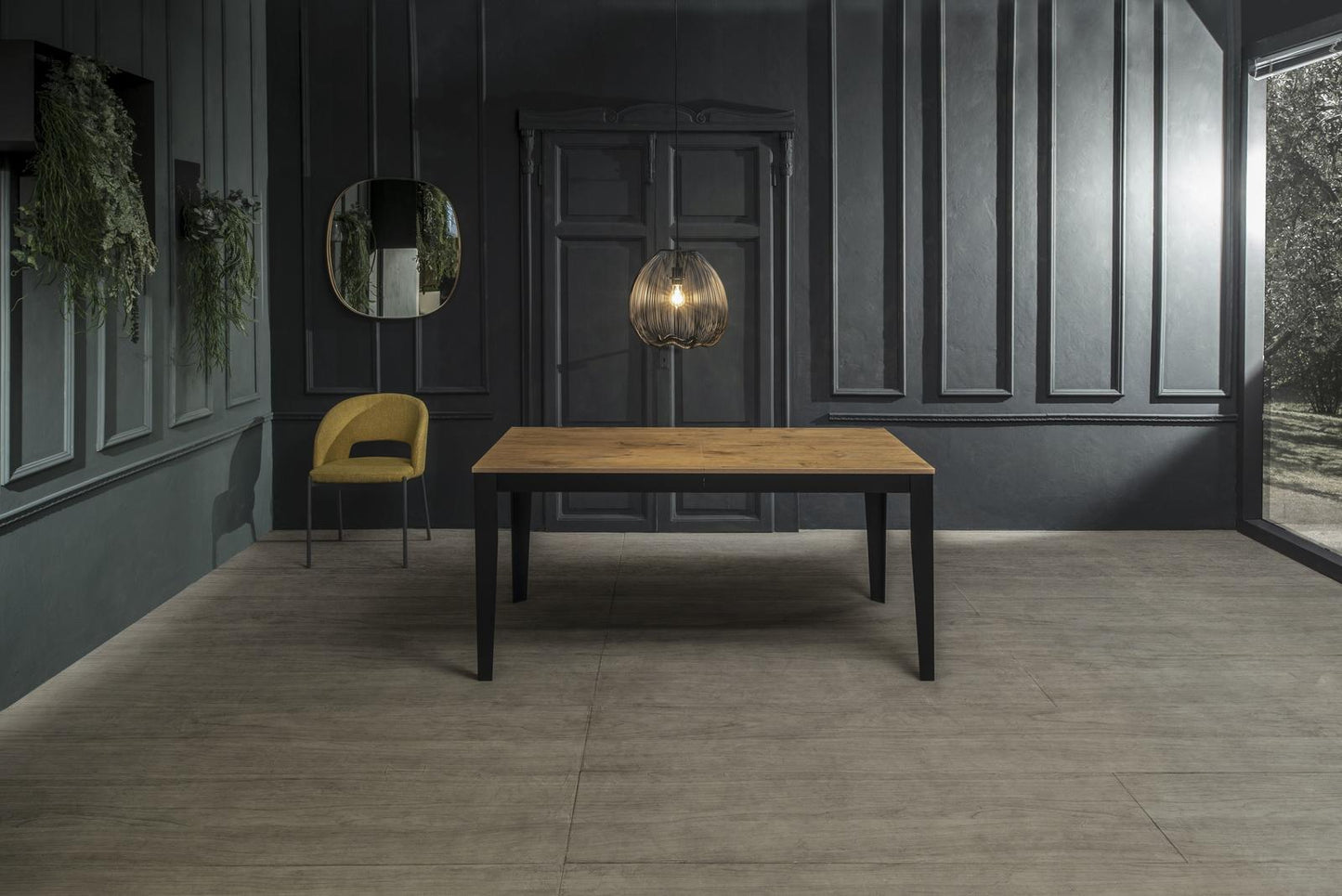 Table extensible chêne noir 90 cm x 156- 316 cm H. 76 cm