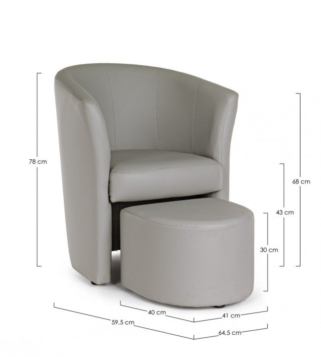 Fauteuil avec pouf gris clair en simili cuir style design