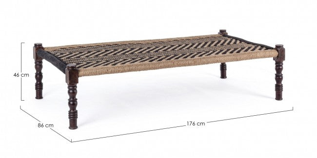 KHAT TAMIL Banquette ethnique en bois noir 176x86x h46 cm