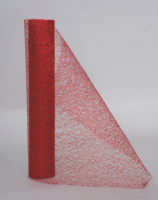 Rouleau Filet Pailleté Cm.29X2,7Mt Rouge Avec Paillettes Décoration De Noël