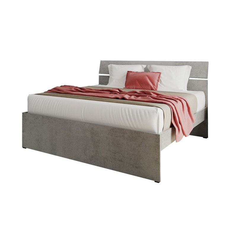 Lit Queen size pour chambre, coloris gris béton, 200x131xH 98 cm