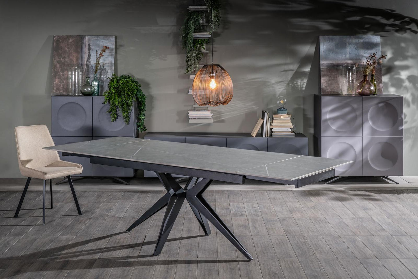 Table extensible gris-noir 90 cm x 160-240 cm cm H. 76 cm