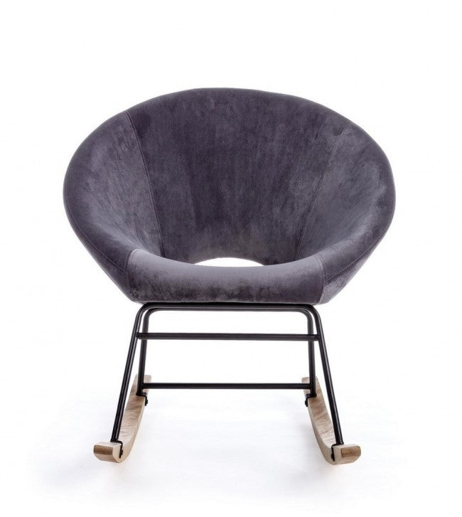 Fauteuil à bascule Annika effet velours gris foncé