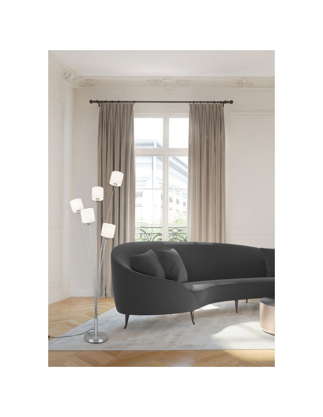 Lampadaire de salon Tommy Nichel 5 abat-jour en tissu blanc H163 cm Trio Lighting