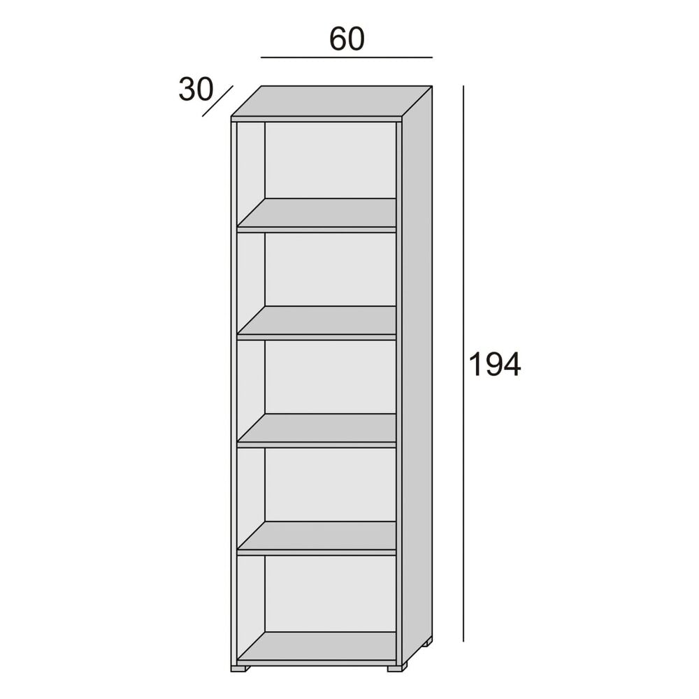 Bibliothèque compacte avec cinq étagères réglables, blanc, fond béton