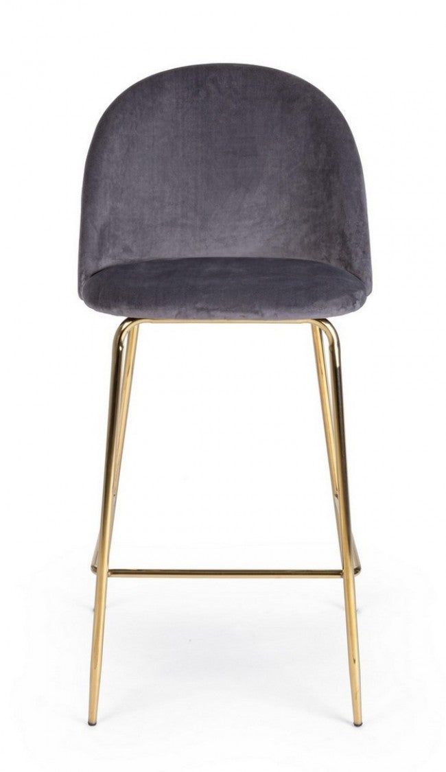 Tabouret Bar Carry design contemporain en velours gris foncé