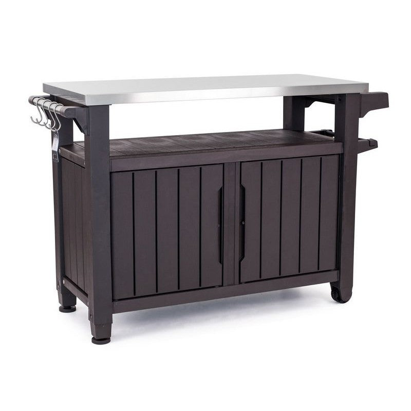 Table en résine pour barbecue 2 portes couleur graphite 123,7x54xh.90h cm