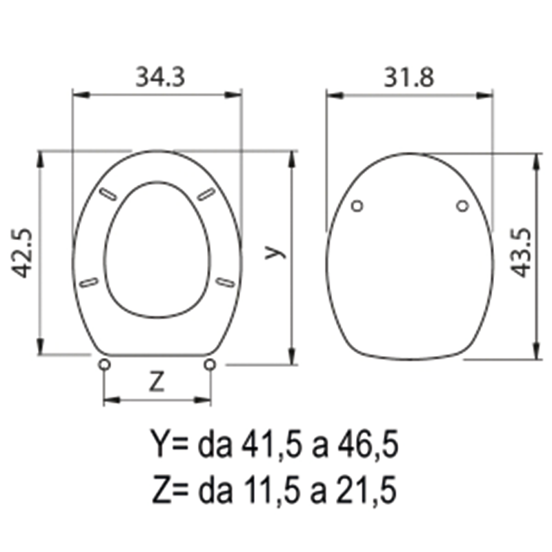 Abattant WC adapté à Ellipse avec charnières métalliques réglables