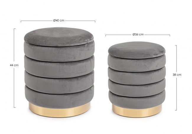 Set2 Pouf Container Darina Gris en velours