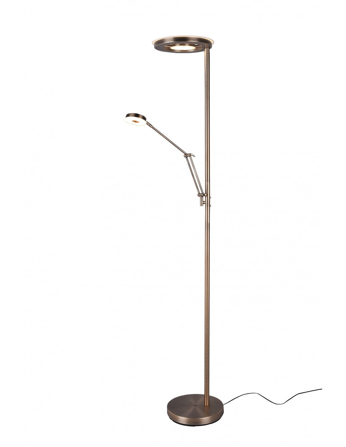 Lampadaire LED moderne avec spot de lecture à intensité variable Barrie Brass Trio Lighting