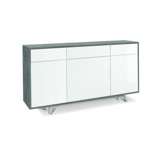Buffet avec trois portes et trois tiroirs en ciment blanc brillant 164x41x h92 cm
