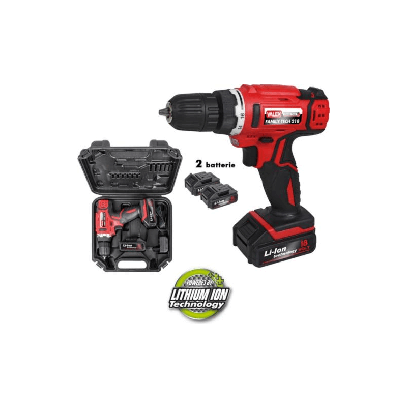 Perceuse-visseuse sans fil Percussion 18V 1,5Ah Coffret + 2 Batteries Valex