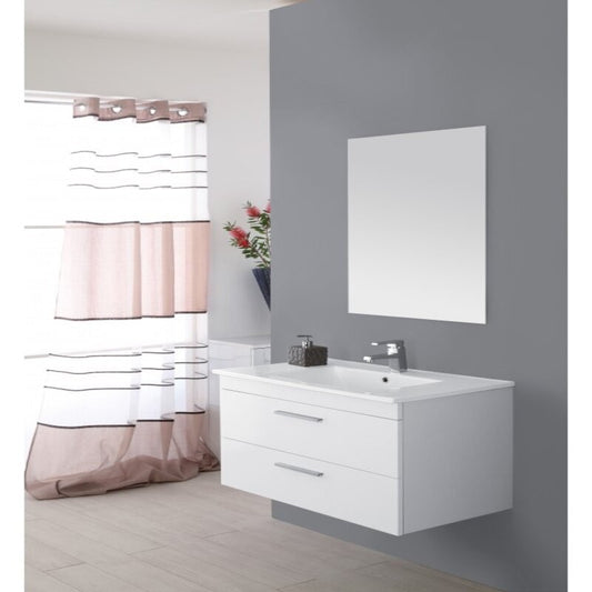 Composition de salle de bain suspendue blanche avec deux tiroirs 81x47,5x h51 cm 