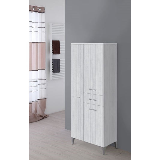 Meuble de salle de bain gris avec trois portes et un tiroir 60x35x 148,5 cm
