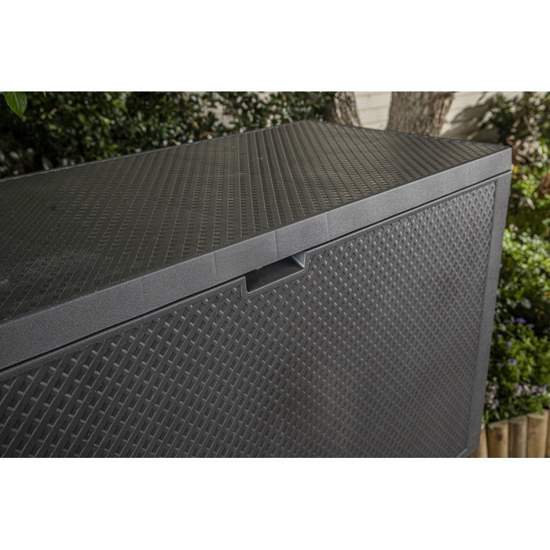 Malle coffret Emily en finition résine tressée graphite 118x45xh.57 cm