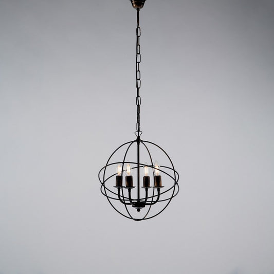 Lustre suspension en fer Noir Or à quatre lumières 39x h42 cm