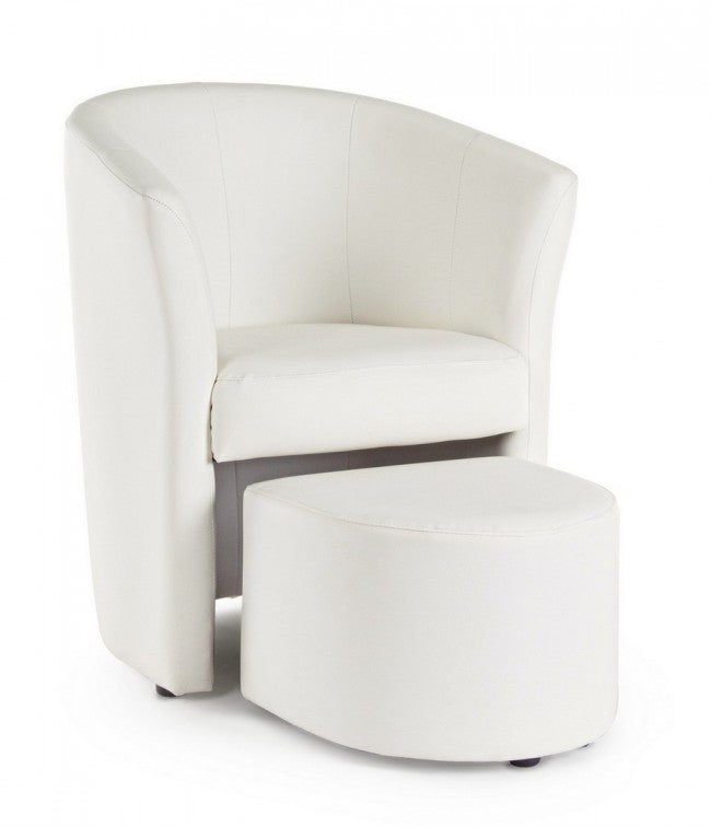 Fauteuil simili cuir avec pouf amovible Blanc RITA 64,5x 59,5x h78 cm